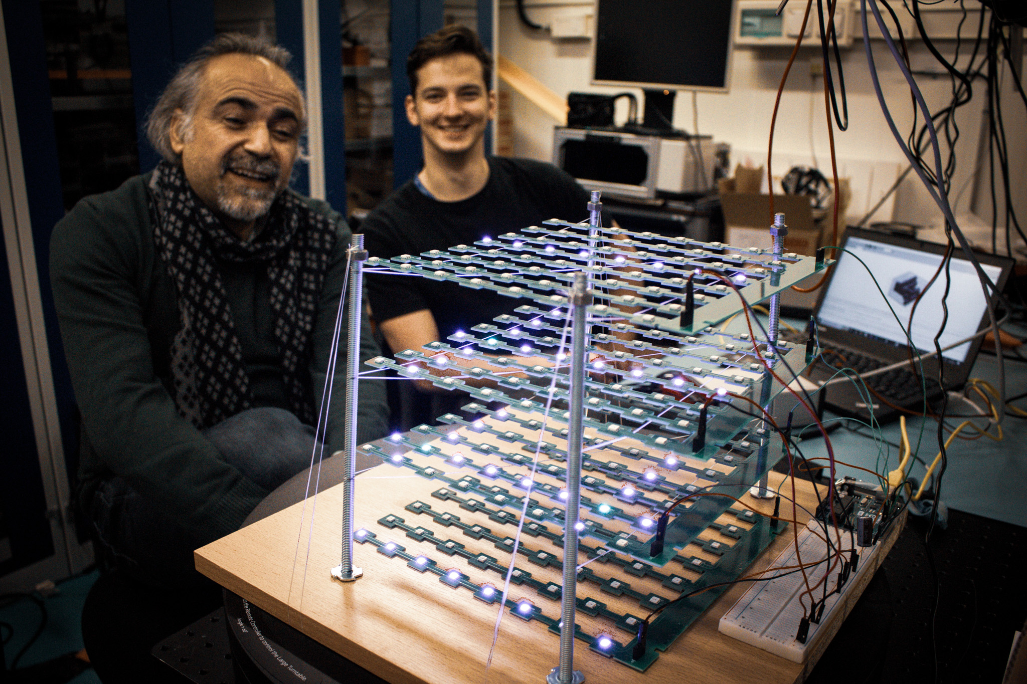 Umut Kose, and Carsten Jaeschke with the Exhibition Particle Detector Setup